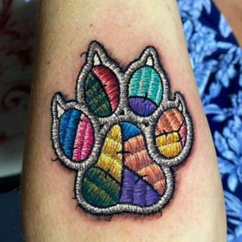 30 Mind-Blowing Tattoos | KLYKER.COM Embroidery Tattoo Ideas, Patch Tattoos, Lilo And Stitch Tattoo, Cross Stitch Tattoo, Patch Tattoo, Abstract Tattoo Designs, Dog Paw Tattoo, Embroidery Tattoo, Stitch Tattoo