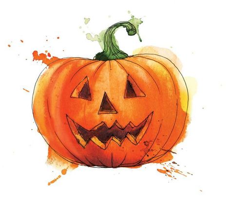 Jack o lantern...have kids paint the watercolor parts first. When dry, draw outlines with Sharpie. Autumn And Halloween, Jack O, Jack O Lantern, Watercolor Painting, Halloween, Watercolour Painting