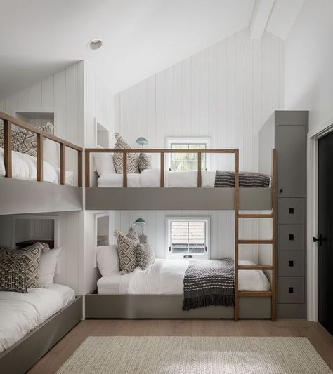 The Bunk Room - Park and Oak Interior Design Bunk Bed Over Window, Bunk Bed By Window, Built In Bunk Beds High Ceiling, Vaulted Ceiling Bunk Beds, Closet To Bunk Beds, Painted Built In Bunk Beds, Montessori Bunk Bed, Built In Bunk Beds With Storage, Bunk Bed In Front Of Window