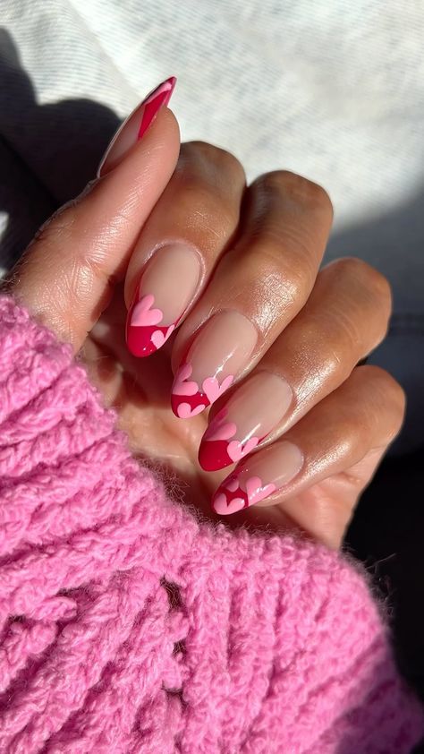 All Posts • Instagram Heart Tip Nails, Pink Tip Nails, Pink French Nails, Vday Nails, February Nails, Red Nail Designs, Nails Pink, Sparkly Nails, Minimalist Nails