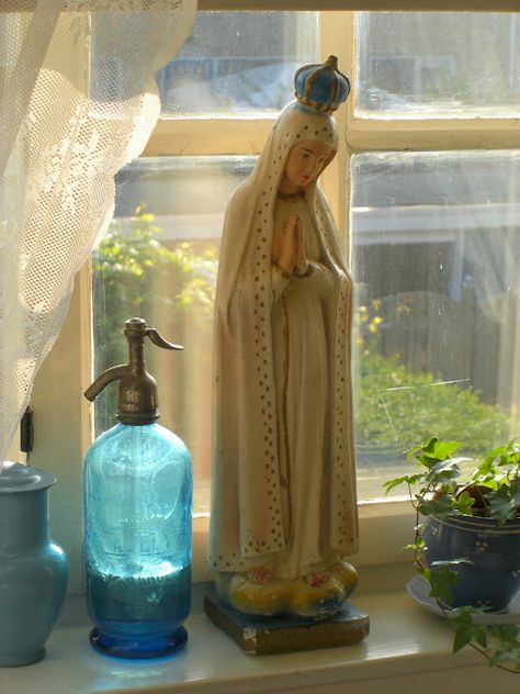 <3 Path To Heaven, Religious Statues, Salve Regina, Kitchen Windowsill, Chateau Style, Prayer Corner, Catholic Statues, Angel Gabriel, Brooklyn Apartment