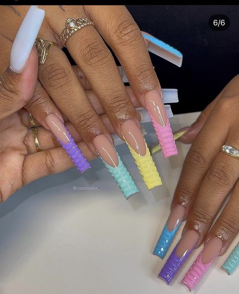 Spring Long Nails 2024, Easter Nails Acrylic Coffin Long, Easter Nails Black Women, Long Pastel Nails, Spring Nail Sets 2024, Easter Nails Long, April Acrylic Nails, Easter Acrylic Nails Designs, Long Spring Nails