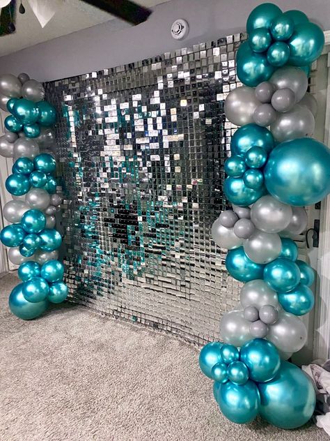 21st Bday Decorations Blue, Teal Color Birthday Theme, Black Gold And Tiffany Blue Party, Sweet 16 Blue Theme Ideas, Teal And Silver Birthday Decorations, Purple Turquoise And Grey Wedding, Aqua Birthday Party Ideas, Aqua Party Theme, Dancing Queen Birthday Decorations