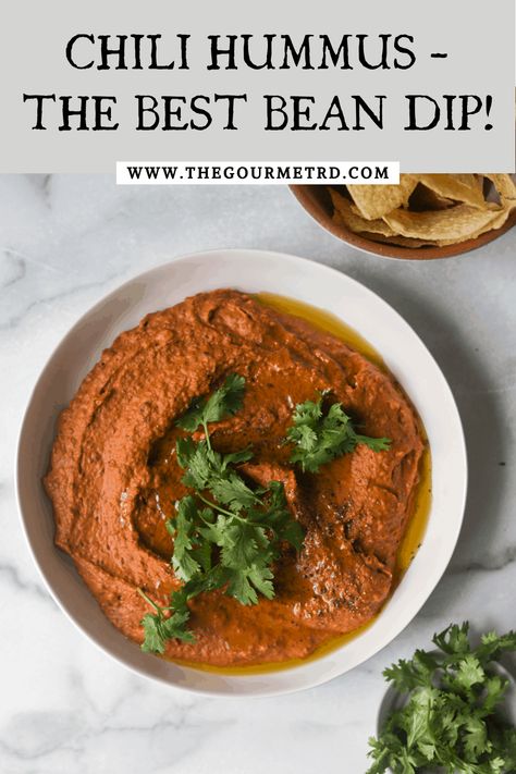 This chili hummus is basically the best bean dip you'll ever have. It's made with dark red kidney beans, tomato paste, spicy tomato juice, garlic, spices, jalapeno, fresh lime juice and olive oil. Serve with tortilla chips for your next party and watch it disappear! Kidney Bean Hummus, Kidney Bean Dip, Red Bean Dip, Spicy Tomato Juice, Best Bean Dip, Healthy Bean Dip, Vegan Dip Recipes, Chip Dips, Recipes With Kidney Beans