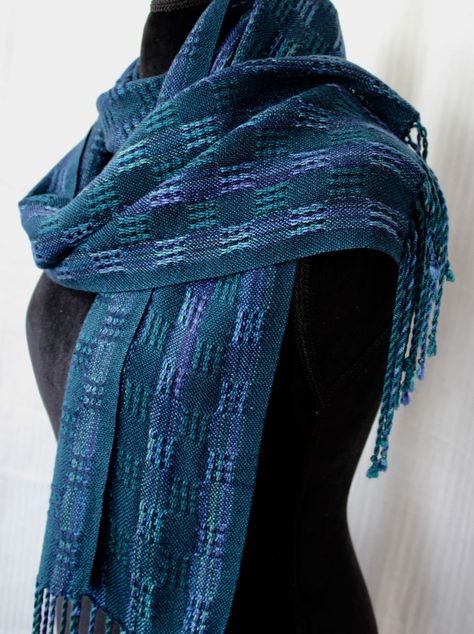 Handwoven Scarves, Rigid Heddle Weaving Patterns, Weaving Scarfs, Woven Shawls, Dark Teal Green, Handwoven Shawls, Gem Tones, Weaving Loom Projects, Towel Weaving