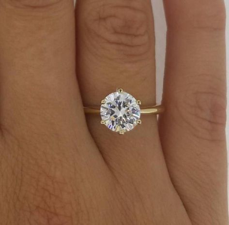 Round 6 Prong Engagement Ring, 6 Prong Engagement Ring, Yellow Gold Solitaire Engagement Ring, Wedding Rings Teardrop, Engagement And Wedding Ring Sets, Round Cut Diamond Engagement Ring, Engagement And Wedding Ring, Rings Anniversary, Kids Wedding