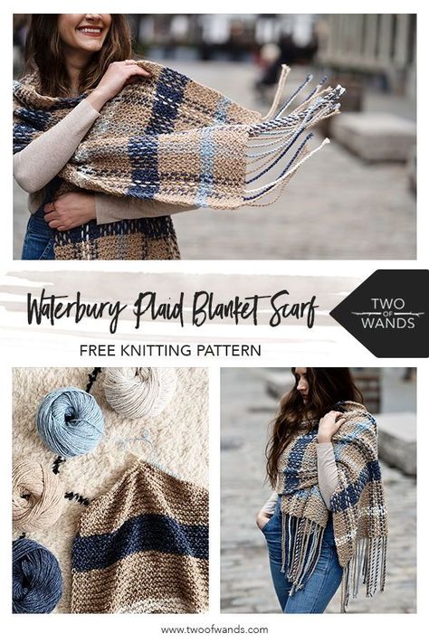 Two Of Wands, شال كروشيه, Plaid Blanket Scarf, Plaid Blanket, Blanket Knitting, Beginners Knitting, Scarf Knitting Patterns, Free Knitting Pattern, Blanket Scarf