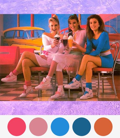 Colors from the 80s Album Jacket Design, Cafe Design Inspiration, Vintage Colour Palette, Pantone Palette, Retro Color Palette, Cinema Colours, Popular Paint Colors, Color Schemes Colour Palettes, Paint Color Palettes