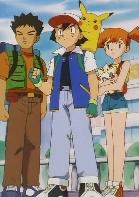 Ash And Misty Wallpaper, Pokemon Ash Friends, Pokemon Ash Misty And Brock, Ash Brock And Misty, Ash And Misty Costume, Brock Pokemon Costume, Togepi Wallpaper, Misty And Togepi, Misty Pokemon Costume