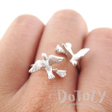 Doves Wrapped Around Your Finger Adjustable Ring in Silver | DOTOLY Bird Accessories, Bird Rings, Silver Ring Designs, Lace Ring, Animal Rings, Detailed Ring, Bird Design, Open Ring, Animal Jewelry