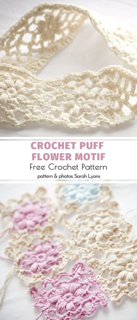 Flower Crochet Projects, Puff Stitch Flower, Crochet Project Free, Crochet Flower Headbands, Bandeau Au Crochet, Puff Flower, Crochet Puff Flower, Crochet Border Patterns, Confection Au Crochet