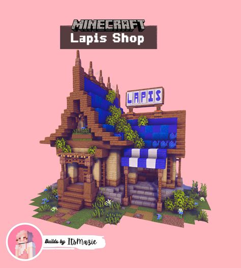 Minecraft Lapis Shop. . . . #minecraft #minecraftshops #minecrafthouses #minecraftideas #minecraftlapislazuli Nether Shop Minecraft, Fantasy Shop Minecraft, Minecraft Potions Shop, Minecraft General Store, Minecraft Gift Shop, Minecraft Potion Shop Interior, Shops Minecraft, Potion Shop Minecraft, Minecraft Shops Building