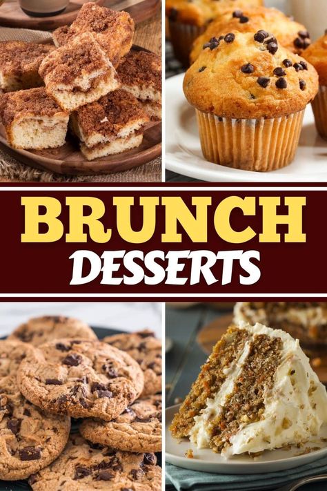 Finish off your brunch with these amazing brunch desserts! From coffee cake to cheesecake to lemon bars, these treats are the best part of the meal! Cake For Brunch Party, Cakes For Brunch, Brunch Ideas Sweet Desserts, Birthday Brunch Dessert Ideas, Dessert Brunch Ideas, Chocolate Brunch Ideas, Sweets For Brunch, Brunch Sweet Ideas, Dessert For Brunch