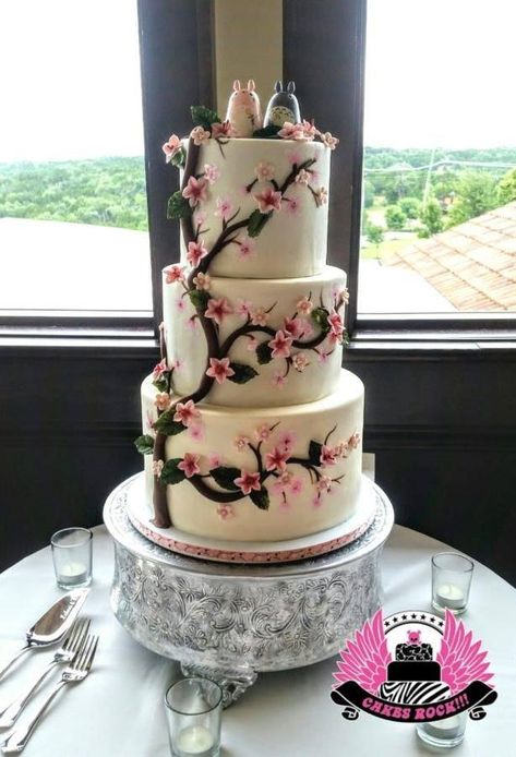 Wedding Cake Cherry Blossom, Sakura Cake, Blossom Wedding Cake, Zulu Traditional Wedding, Cherry Blossom Wedding Cake, Nerdy Wedding Cakes, Cake Cherry, Blossom Cake, Asian Cake