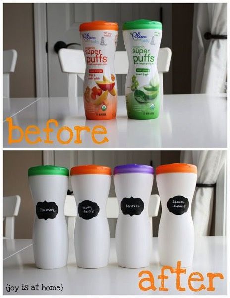 15 Recyclables You Can Repurpose and 7 You NEVER Should via TheKimSixFix.com Formula Can Crafts, Baby Formula Containers, Reuse Plastic Containers, Baby Food Organization, Formula Containers, Diy Storage Containers, Reuse Containers, Repurposed Projects, Bottle Projects