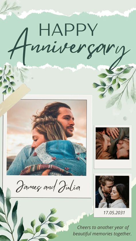 Шаблони Wedding Instagram Story Template, Anniversary Instagram Story, Modern Scrapbook, Happy Wedding Anniversary, Font Combos, Instagram Collage, Create Your Story, Photo Scrapbook, Green Watercolor