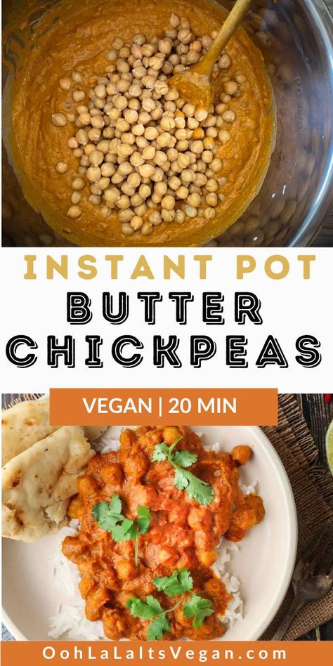 Butter chickpeas in the Instant Pot are one of the best vegan dinner recipes ever. Think of it as a cross between Indian curry bathed in rich pumpkin coconut sauce. Indian pumpkin butter chickpeas take only 20 minutes to make and are the perfect solution for busy weeknights. Best Vegan Dinner, Butter Chickpeas, Pumpkin Coconut, Chickpea And Spinach Curry, Pumpkin Curry, Coconut Sauce, Calorie Recipes, Pumpkin Butter, Indian Curry