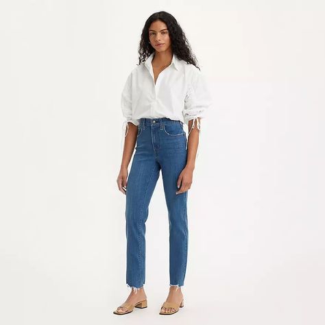 724 High Rise Slim Straight Cropped Women's Jeans - Dark Wash | Levi's® US Levis 724 High Rise Straight Outfit, Levis 724 High Rise Straight, Straight Jeans Outfits, Levis 724, Straight Jeans Outfit, Levis Outfit, Jeans Outfits, Slim Straight Jeans, Jean Outfits