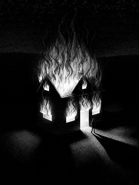 Burn It Down on Behance Horror Aesthetics, House On Fire, Burning House, Fire Drawing, Burn It Down, Mother Mother, Arte Inspo, Ink Illustrations, Horror Art