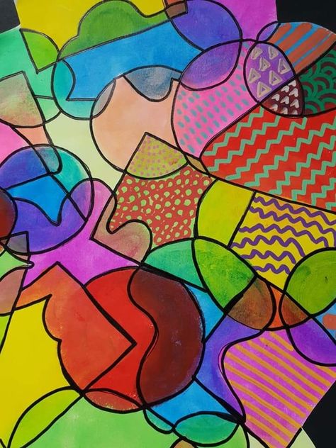 Organic Shapes Drawing Patterns, Organic And Geometric Shapes Art Lesson, Biomorphic Shapes Art, Organic Shapes Artwork, Overlapping Shapes Art, Overlapping Geometric Shapes, Geometric And Organic Shapes Art Project, Abstract Art Markers, Organic And Geometric Shapes Art