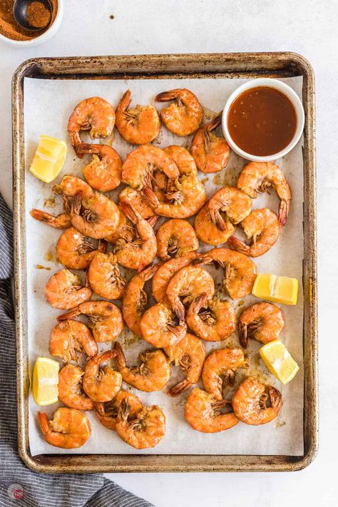 Best Old Bay Shrimp (Oven Baked) Take Two Tapas Shrimp Baked In Oven, Steamed Shrimp Old Bay, Shrimp With Old Bay Seasoning, Oven Baked Shrimp Recipes, Shrimp Oven, Steamed Shrimp Recipe, Bake Shrimp, Oven Shrimp Recipes, Oven Roasted Shrimp