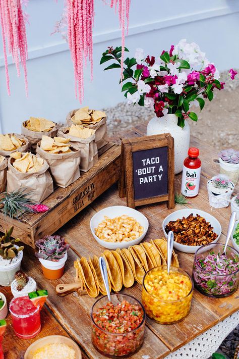 Cinco De Mayo Party - Bai Flavor Life Taco Bar Rehearsal Dinner, Tropisk Fest, Taco Bar Party, Tacos And Tequila, Mexican Party Theme, Taco Party, Party Food Platters, Taco Bar, Party Essentials