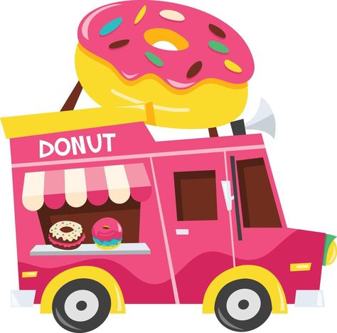 Donut Food Truck, Child Safety Activities, Cartoon Donut, Colorful Donuts, Illustration Colorful, Food Stock, The Cartoon, Food Trucks, A Cartoon