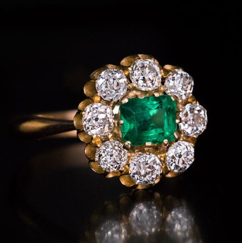 Halo Engagement Ring Emerald, Antique Engagement Ring, Diamond Solitaire Rings, Gold Engagement, Halo Engagement Ring, Emerald Diamond, Lab Created Diamonds, Cluster Ring, Diamond Solitaire