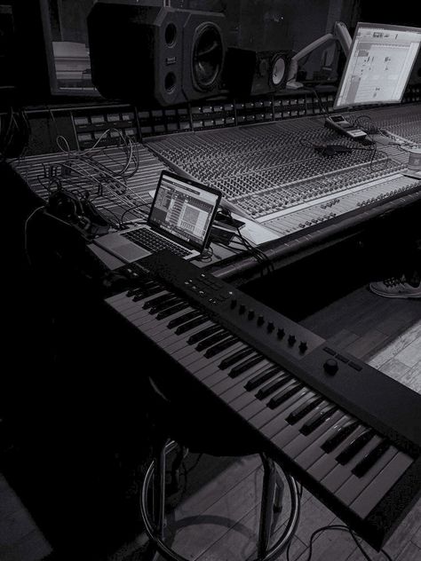 Music Keyboard Aesthetic, Dark Music Studio, Music Composer Aesthetic, Keyboardist Aesthetic, Music Production Aesthetic, Music Producer Aesthetic, Music Studio Aesthetic, Keyboard Aesthetic, Music Executive