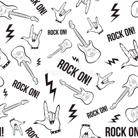 Heavy metal and grunge seamless pattern with hands and electric guitars. Repetitive rock and roll background. With underground objects related to music stock illustration Rock And Roll Background, 6th Form, Music Backgrounds, Seamless Paper, Heavy Metal Music, Seamless Pattern Vector, Electric Guitars, Metal Music, Rock Style