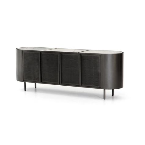 Libby Media Console – BURKE DECOR Modern Entertainment Center, Ceiling Lamp White, Seventies Fashion, Studio Furniture, Cabinet Shelving, Wooden Design, Black Floor Lamp, Media Console, Marble Colors