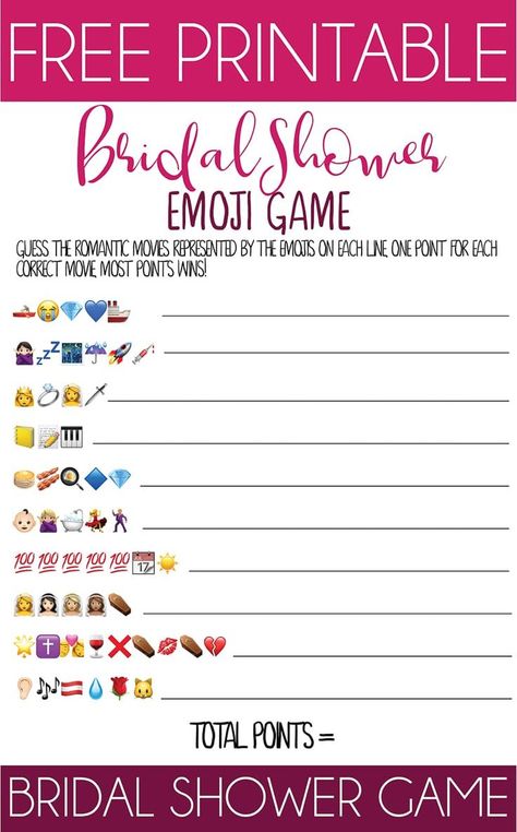 This printable bridal shower emoji game is one of the best and unique bridal shower games out of there! Perfect for couples or for large groups - simply print out the free printable and play! Finally funny bridal shower games that don’t suck! Bridal Shower Games For Work, Wedding Emoji Game, Bridal Emoji Game, Work Bridal Shower Games, Wedding Shower Games Free, Work Bridal Shower Ideas, Bridal Shower Games Free Printables, Wedding Emoji, Free Bridal Shower Games