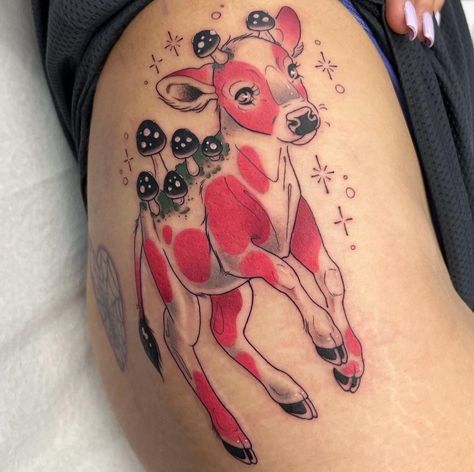 Mooshroom Cow, Woodland Tattoo, Minecraft Tattoo, Cow Tattoo, Whimsical Woodland, Piercing Ideas, Tattoo Inspo, Tattoo Idea, Tattoos And Piercings