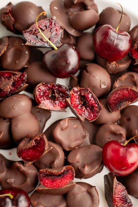 Chocolate-Covered Cherries - Olivia's Kitchen Choc Covered Cherries, Chocolate Covered Cherry, Chocolate Covered Grapes Recipes, Chocolate Covered Dried Cherries, Chocolate Cherries, Chocolate Cherry Recipes, Cherry Chocolate, Chocolate Cherry Desserts, Cherry Chocolate Recipes