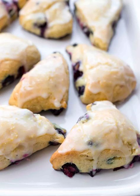 Lemon Blueberry Scones Recipe Lemon Blueberry Scones Greek Yogurt, Yogurt Scones Recipe, Food Processor Dough, Glazed Scones, Yogurt Scones, Lemon Blueberry Scones, Sweet Scones, Blueberry Lemon Scones, Blueberry Scones Recipe