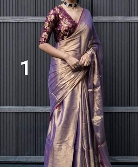 Buy 120 Count Pure Tissue Silk Saree With Blouse Piece / Soft Online in India - Etsy Same Colour Blouse And Saree, Colour Saree For Onam, Maysuri Silk Saree, Tissue Saree With Brocade Blouse, Tissu Silk Saree, Latest Saree Trends 2023, Tishu Silk Saree, Tissue Linen Sarees, Blouse On Silk Saree