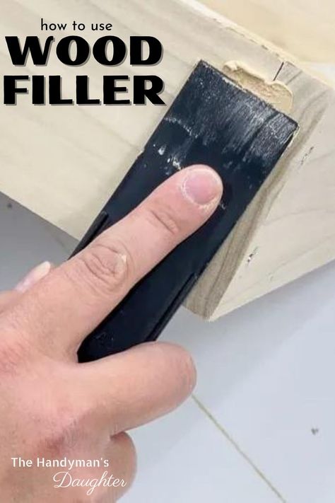 Wood filler is like a band-aid, used to fix boo boos in your projects. It can hide screws, cracks, holes, and gaps between boards. Best of all, it disappears under a coat of paint! I've used wood filler to fix a multitude of mistakes, like when I drilled the hardware holes in my brand new Shaker cabinet doors in the wrong spot. Oops! Hide Screws In Wood, Cover Screws In Wood, How To Hide Screws In Wood, Wood Filler Tips, Wood Filler On Cabinet Doors, Using Wood Filler, Kitchen Hinges, Carpentry Ideas, Rustic Boutique