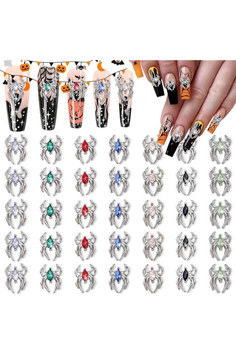 JERCLITY 35pcs Halloween Spider Nail Charms Silver Spider Charms for Nails Inlay 7 Colors Horse Eye Gems and Charms Punk Retro Spider Nail Rhinestones Nail Art Supply for Women Halloween Decorations Spider Nail, Charms For Nails, Eye Gems, Nail Rhinestones, Horse Eye, Nail Art Rhinestones, Art Supply, Nail Art Supplies, Women Halloween