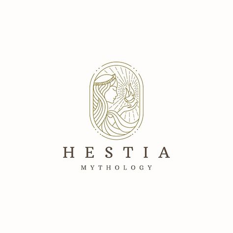 Hestia Tattoo Design, Goddess Graphic Design, Hestia Mythology, Logo With Woman, Hestia Symbol, Hestia Goddess Tattoo, Greek Mythology Logo, Hestia Tattoo, Goddess Logo Design