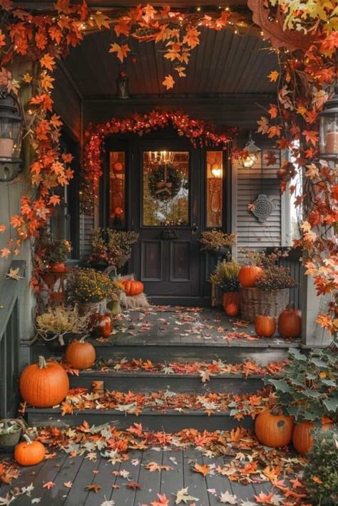 30 Fall Cottage Core Decor Ideas » Lady Decluttered Cozy Fall Porch Ideas, Cozy Fall Aesthetic Decor, Fall Decor Cottagecore, Fall Aesthetic House, Fall House Aesthetic, Fall Porches Ideas Autumn, Fall Decor Ideas For The Home, Autumn Front Porch Decor, Cozy Halloween Decor