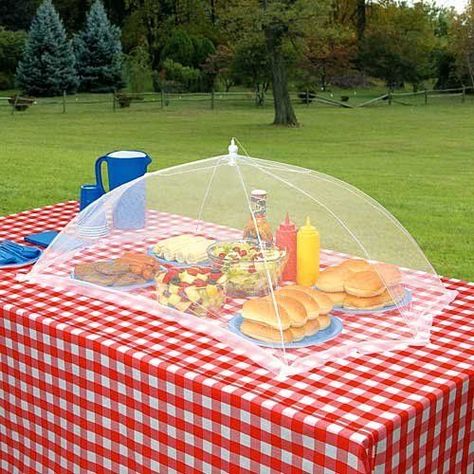 Outdoor mesh table covers are a genius way to keep bugs away from food: Block party ideas and tips | Cool Mom Picks | Click for 10 fantastic, fun block party ideas to make it the hit of the summer #party #blockparty #summer Block Party Ideas, Picnic Tablecloth, Food Cover, Giant Food, Barbecue Party, Food Tent, Picnic Ideas, Outdoor Food, Picnic Food