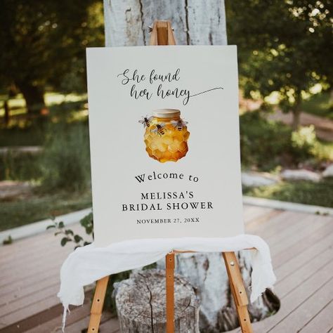 $60.75 | Rustic She Found Her Honey Bridal Shower Welcome - bridal shower signs, welcome sign, she found her honey, rustic chic, watercolor, honeybee, bumblebee, bee bridal shower theme, elegant calligraphy script, boho Honey Bee Wedding Theme, Honey Bridal Shower Theme, She Found Her Honey Bridal Shower Theme, Bee Themed Bridal Shower Ideas, Bee Bridal Shower Theme, Wedding Shower Ideas Themed, Bee Wedding Theme, Watercolor Honeybee, She Found Her Honey