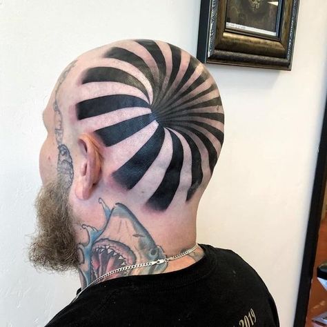 Holey Moley, Optical Illusion Tattoo, Handpoke Tattoo, 3d Tattoos, 3d Tattoo, Tattoo Cover, Head Tattoos, Bald Heads, Body Piercings