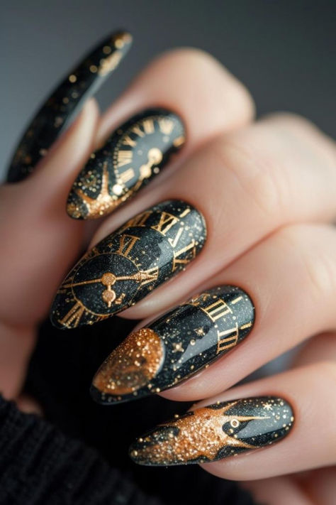 Forward In Time Nail Design Ideas For March Art Deco Nail Art Designs, Steam Punk Nails, Steampunk Nail Art, Art Deco Nails Designs, Steampunk Nails Designs, Medieval Nails, Clock Nails, March Nail Art, Nail Art New Years