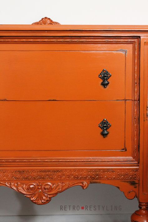 Furniture Paint color! Love this burnt orange painted furniture piece. Painted Furniture. Orange Furniture. Orange Painted Furniture. Furniture Makeover. Refinished Furniture. Orange Painted Furniture, Orange Furniture, Painted Buffet, Next Furniture, Painted Furniture Colors, Furniture Painting Techniques, Inspired Furniture, Shabby Chic Dresser, Painted Dresser