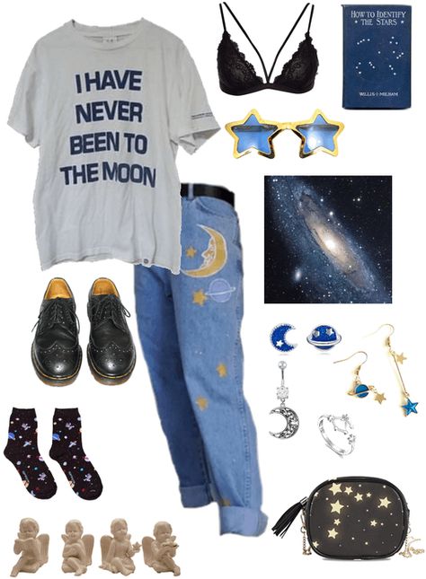 space gay 2 Outfit | ShopLook Crystalcore Outfit, Starcore Outfit Ideas, Astrology Themed Outfits, Outer Space Outfit Aesthetic, Astronomy Clothes Aesthetic, Outer Space Aesthetic Outfit, Space Related Outfits, Saturn Aesthetic Outfits, Space Witch Aesthetic Outfit