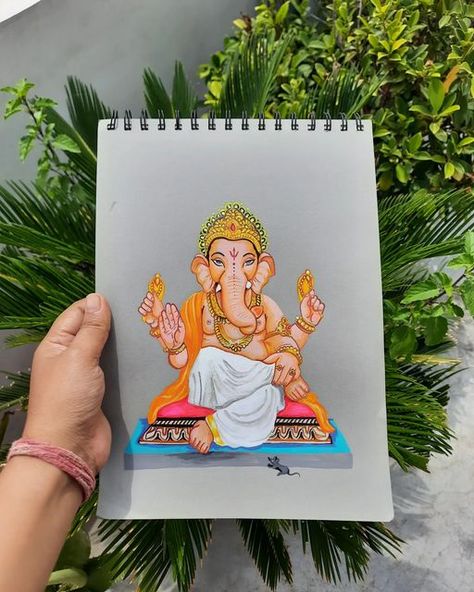 Ganapati Drawing, Ganesh Ji Painting, Ganapati Painting, Jai Mahadev, Watercolor Drops, Pencil Colour Painting, Ganesha Artwork, Ganesha God, God Drawing