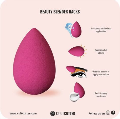 beauty blender, makeup, makeup hacks Coloured Eyeshadow, Blender Hacks, Clean Beauty Blender, Face Makeup Tutorial Video, Beauty Blender Tips, Beauty Blender How To Use, Face Highlighter, Flawless Base, Makeup Steps