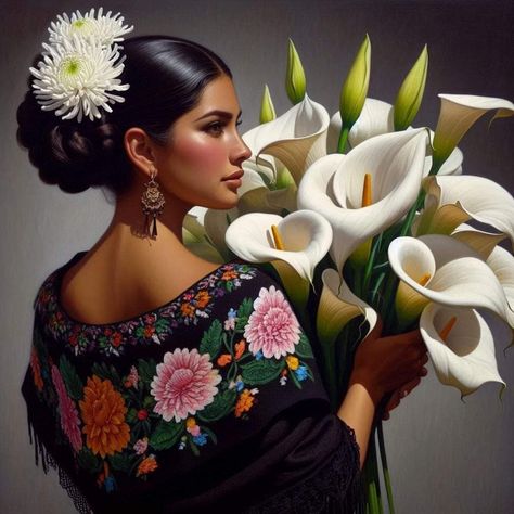 Latina Aesthetic Art, Mexican Woman Art, Mexican Art Traditional, Jesus Helguera, Latina Culture, Mexican Art Painting, Mexican American Culture, Hispanic Art, Mexican Artwork