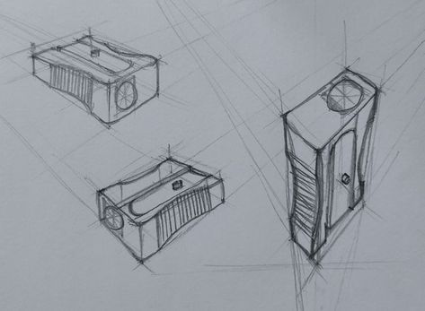 Objects In Perspective Drawing, Drawing Practice Objects, Object In Perspective, How To Draw Objects In Perspective, Product Perspective Drawing, 1 Point Perspective Object Drawing, Product Design Drawing Sketches, Two Point Perspective Object Drawing, 2 Point Perspective Product Sketch